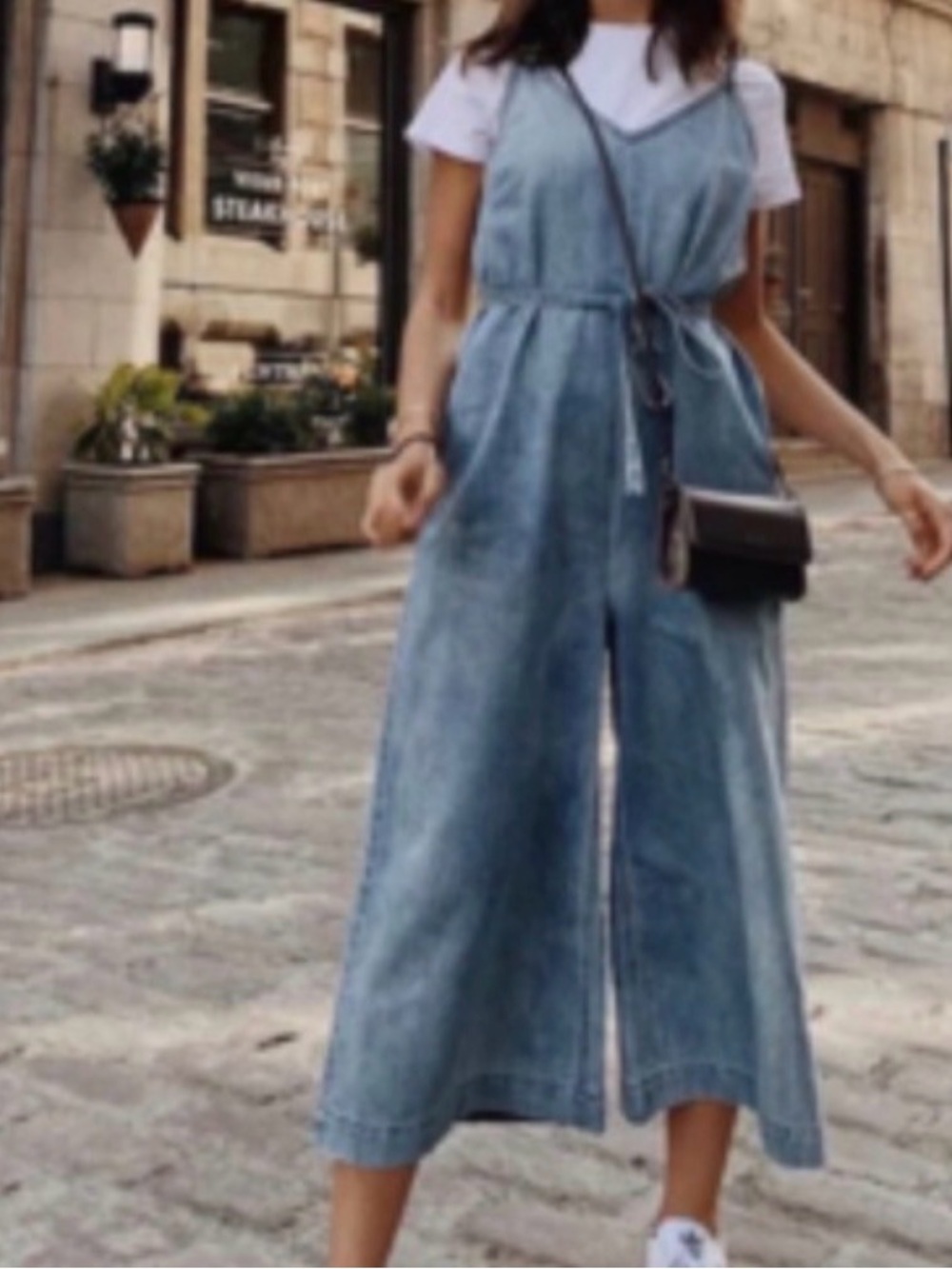 Frank & Oak Light Blue Denim Wide-Leg Overalls Jumpsuit